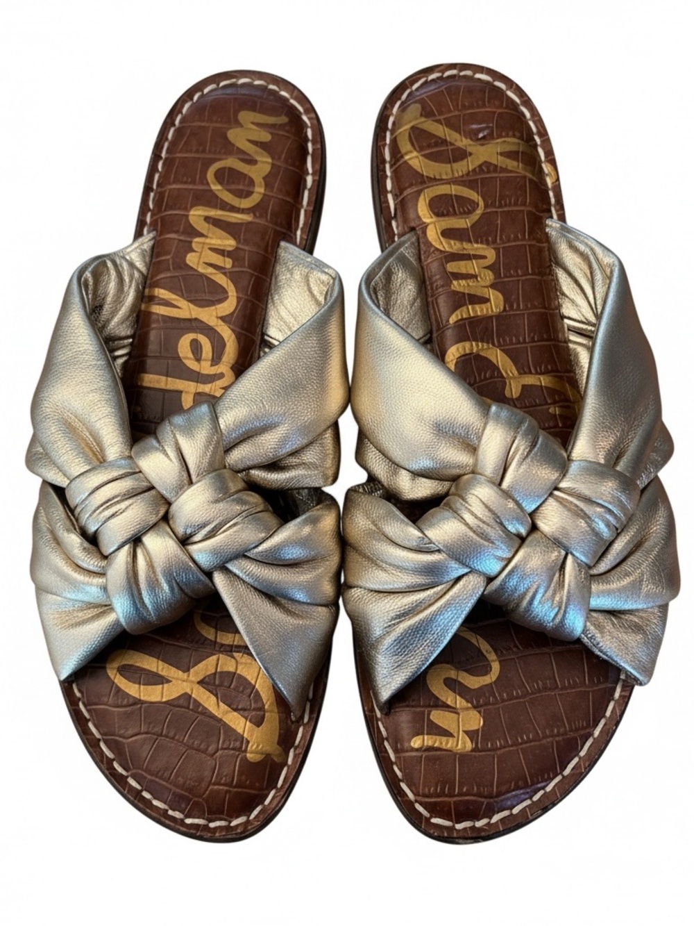Sam Edelman Metallic Gold Knot Slide Sandals